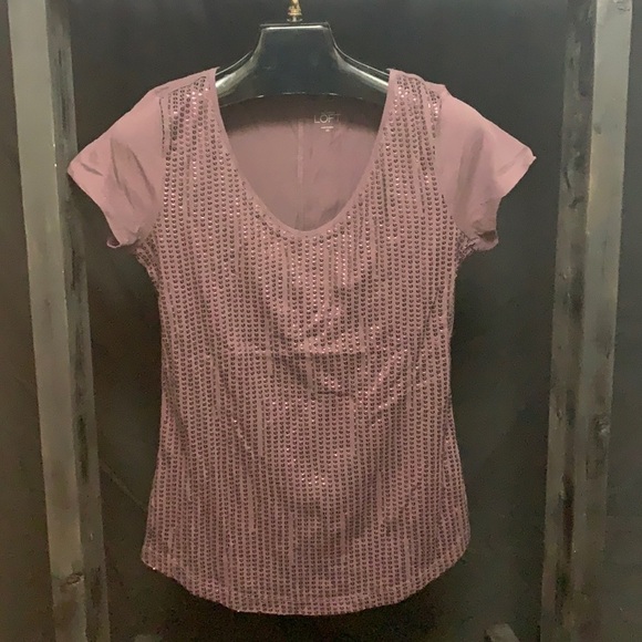 Loft dark plum scoop neck with sequins on front - Picture 1 of 4